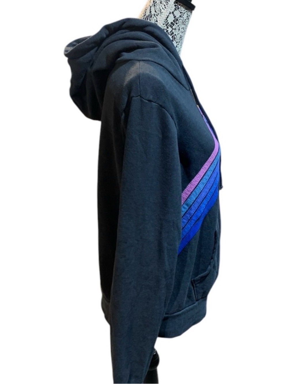Aviator Nation Rainbow Charcoal Gray Hoodie Zip Up Sweatshirt Medium Boho - Picture 6 of 11